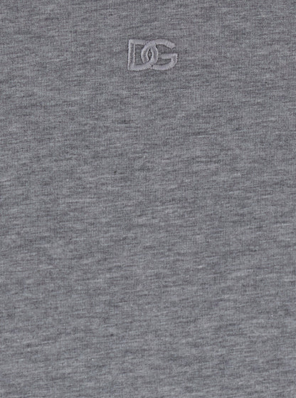 Dolce &amp; Gabbana Men Grey Crewneck T-Shirt With Tonal Logo Lettering Embroidery On The Front In Cotton Stretch Man by Luosophy