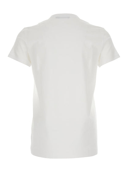 Dolce &amp; Gabbana Men White Crewneck T-Shirt With Tonal Logo Lettering Embroidery On The Front In Cotton Stretch Man by Luosophy