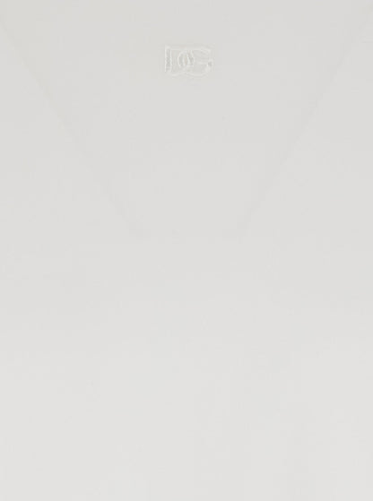 Dolce &amp; Gabbana Men White Crewneck T-Shirt With Tonal Logo Lettering Embroidery On The Front In Cotton Stretch Man - DestGlow