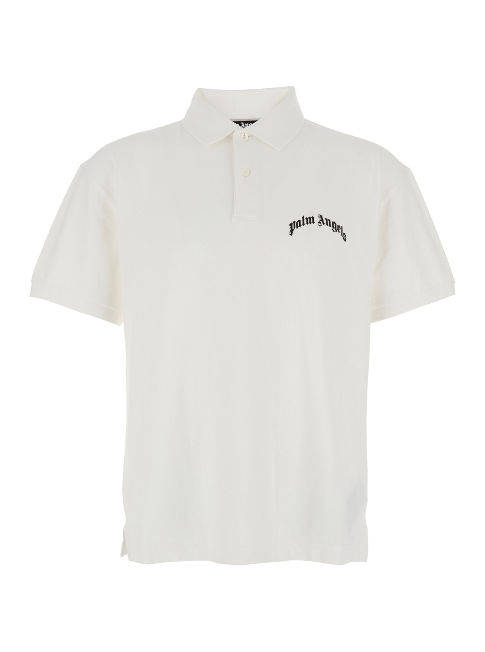 Palm Angels Men White Polo Shirt With Logo Lettering On Front And Rear In Cotton Piquet Man by Luosophy