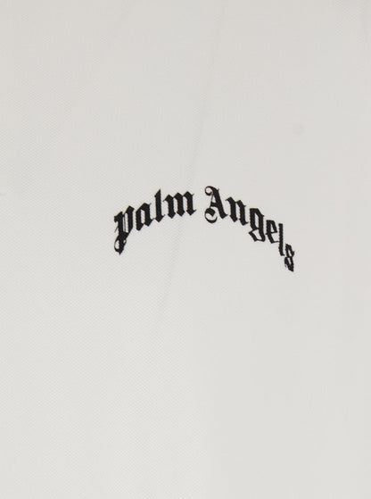 Palm Angels Men White Polo Shirt With Logo Lettering On Front And Rear In Cotton Piquet Man by Luosophy