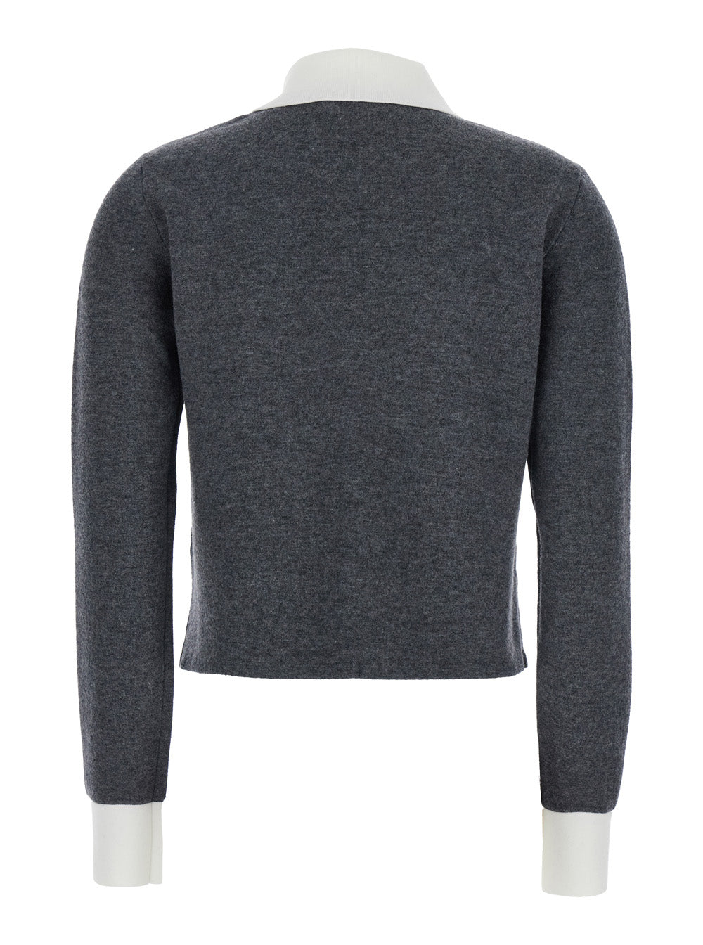 Self-Portrait Women Grey Cropped Cardigan With Contrasting Classic Collar And Two Front Patch Pockets In Wool Blend Woman by Luosophy
