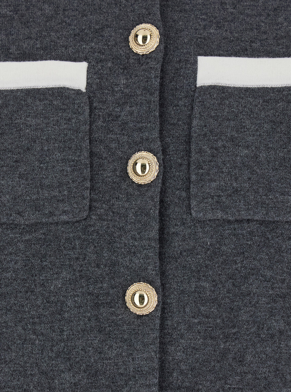 Self-Portrait Women Grey Cropped Cardigan With Contrasting Classic Collar And Two Front Patch Pockets In Wool Blend Woman by Luosophy