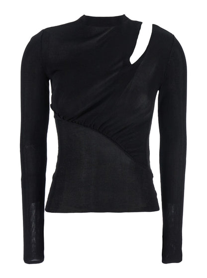 Self-Portrait Women Black Long-Sleeve With Cut-Out Detail In Viscose Woman by Luosophy