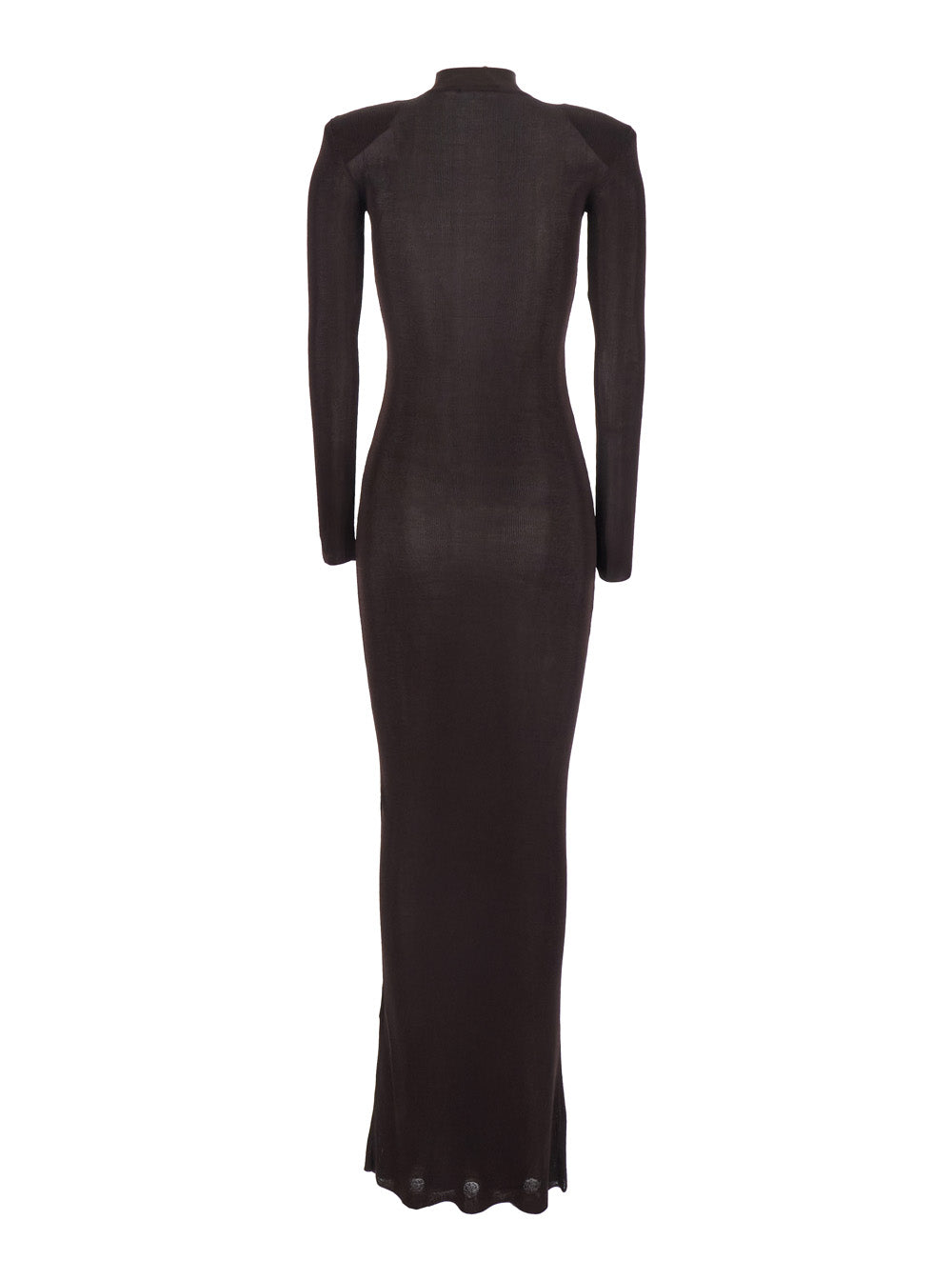 Self-Portrait Women Brown Turtleneck Long Dress With Shoulder Pads In Viscose Woman by Luosophy