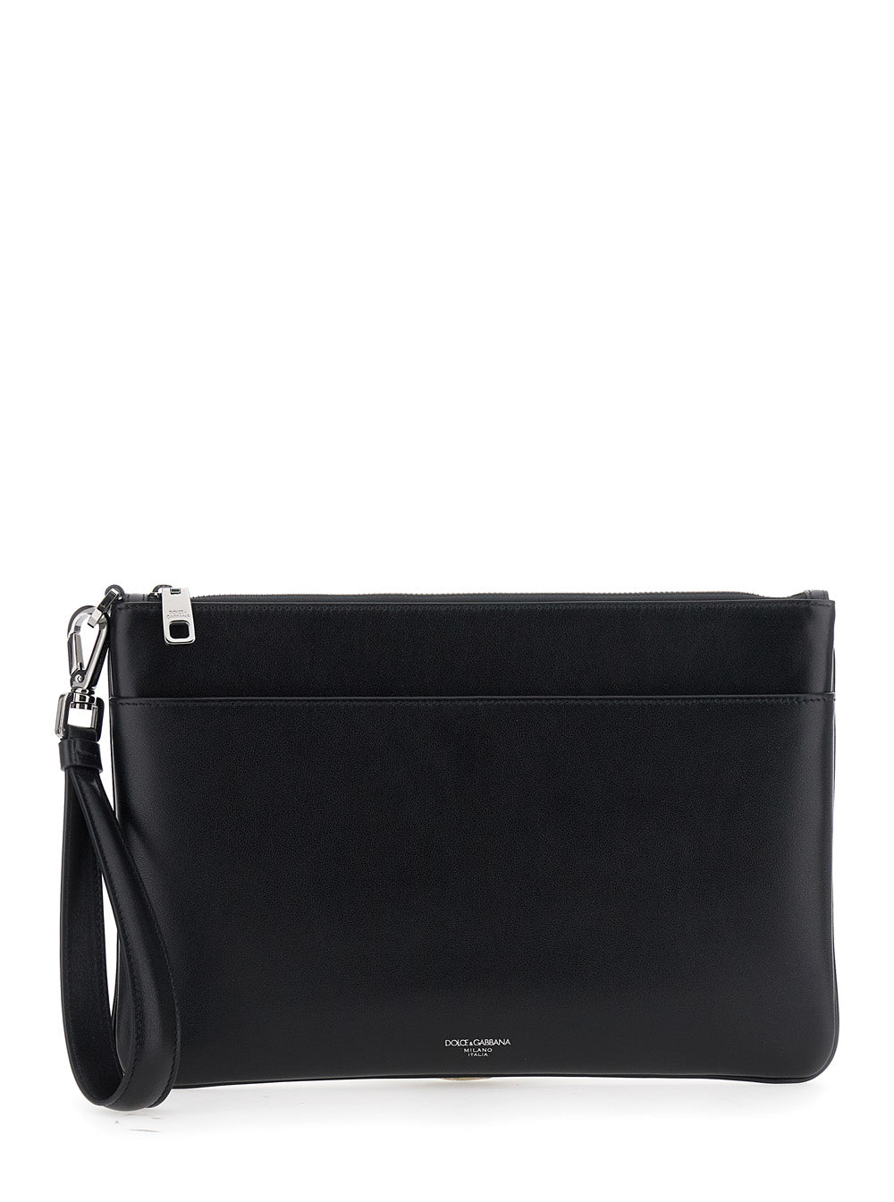 Dolce &amp; Gabbana Men Black Clutch With Removable Wrist Strap And Logo Lettering On The Front In Leather Man by Luosophy
