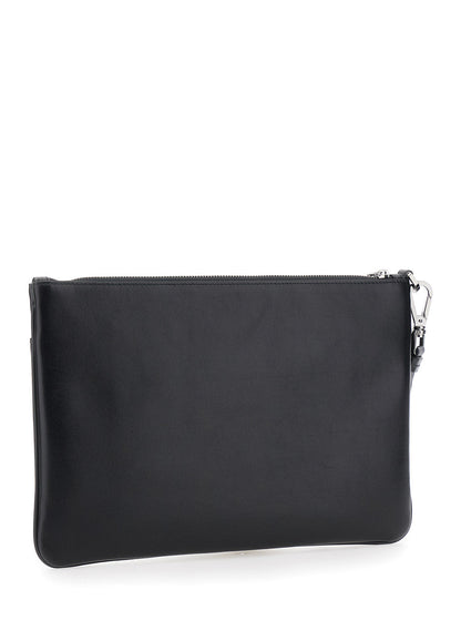 Dolce &amp; Gabbana Men Black Clutch With Removable Wrist Strap And Logo Lettering On The Front In Leather Man by Luosophy
