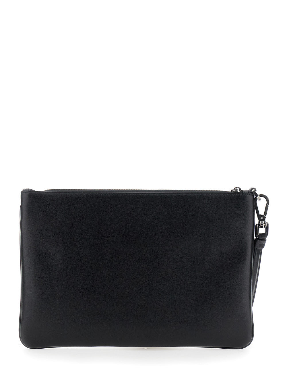 Dolce &amp; Gabbana Men Black Clutch With Removable Wrist Strap And Logo Lettering On The Front In Leather Man by Luosophy