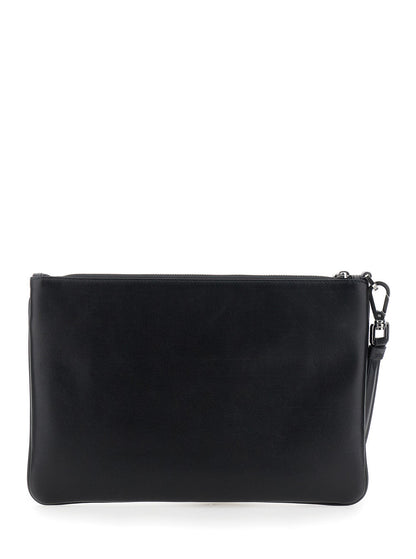 Dolce &amp; Gabbana Men Black Clutch With Removable Wrist Strap And Logo Lettering On The Front In Leather Man by Luosophy