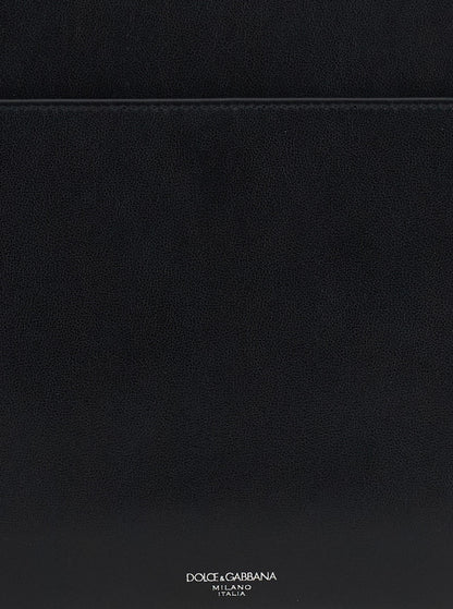 Dolce &amp; Gabbana Men Black Clutch With Removable Wrist Strap And Logo Lettering On The Front In Leather Man by Luosophy