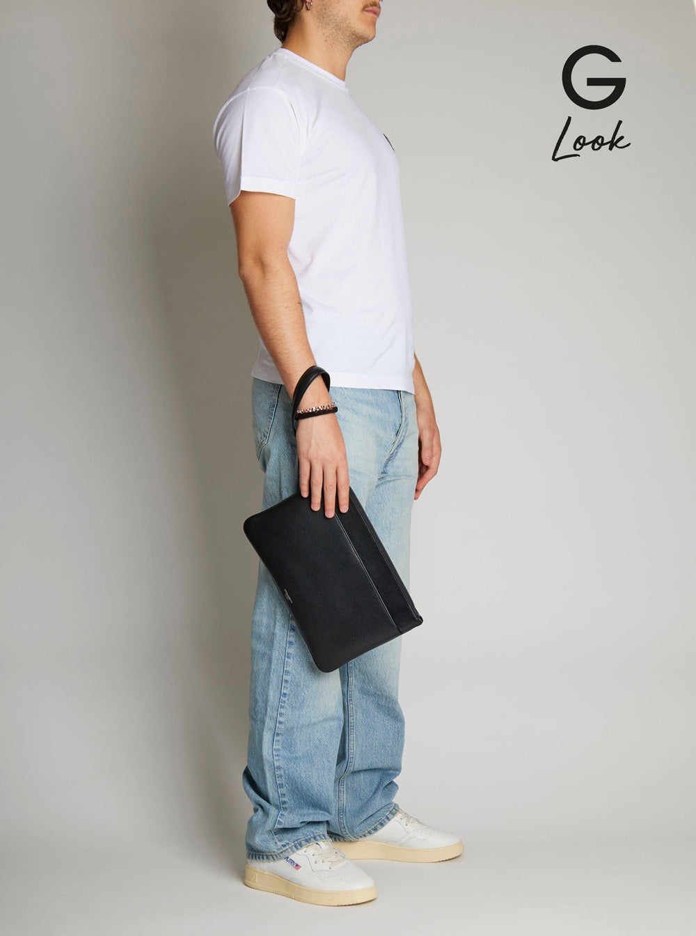 Dolce &amp; Gabbana Men Black Clutch With Removable Wrist Strap And Logo Lettering On The Front In Leather Man by Luosophy