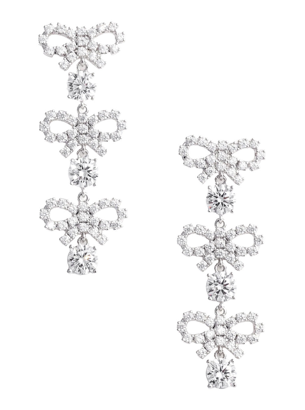Self-Portrait Women Metallic Tiered Earing With Bow Charm And Crystal Embellishments In Brass Woman by Luosophy
