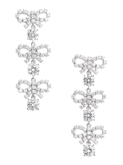 Self-Portrait Women Metallic Tiered Earing With Bow Charm And Crystal Embellishments In Brass Woman by Luosophy