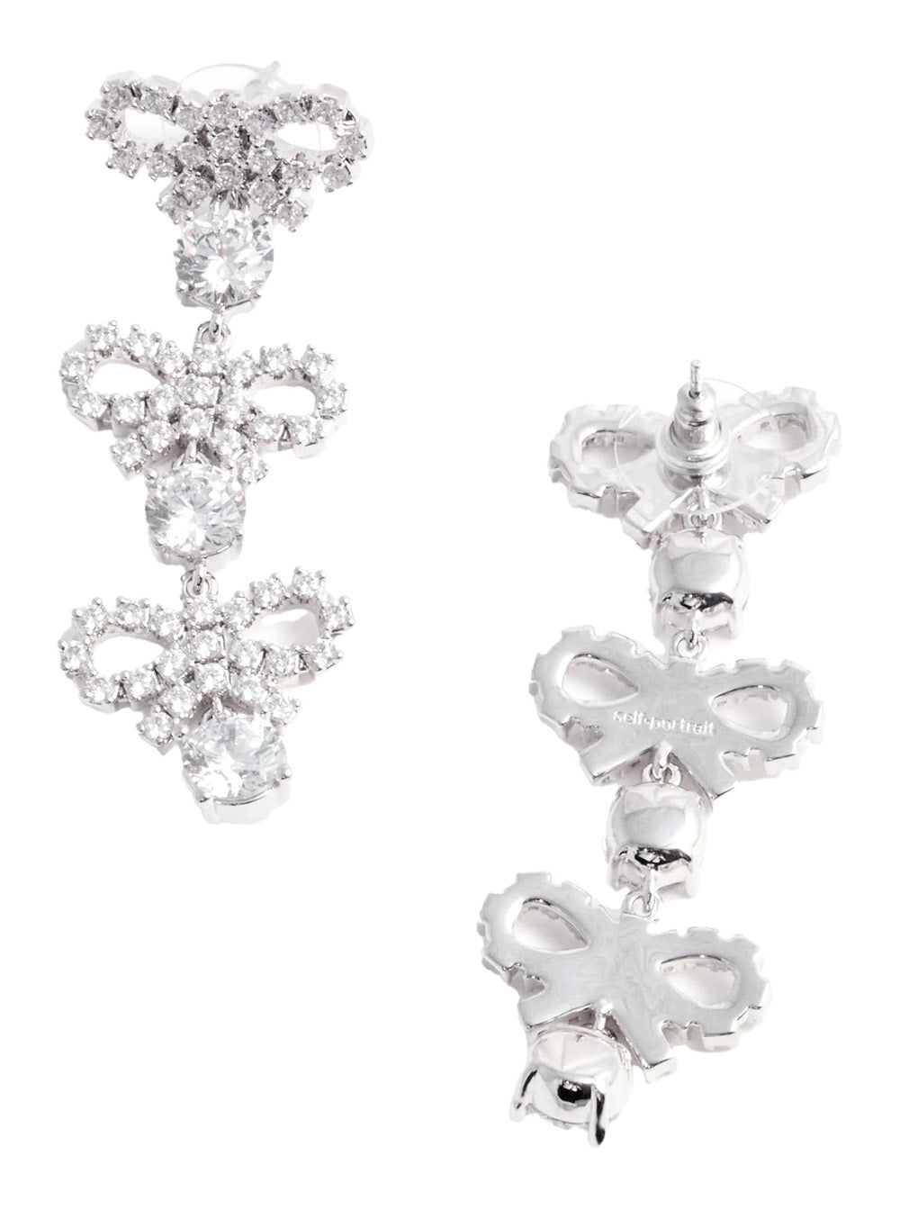 Self-Portrait Women Metallic Tiered Earing With Bow Charm And Crystal Embellishments In Brass Woman by Luosophy