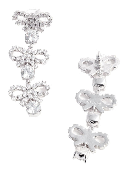 Self-Portrait Women Metallic Tiered Earing With Bow Charm And Crystal Embellishments In Brass Woman by Luosophy