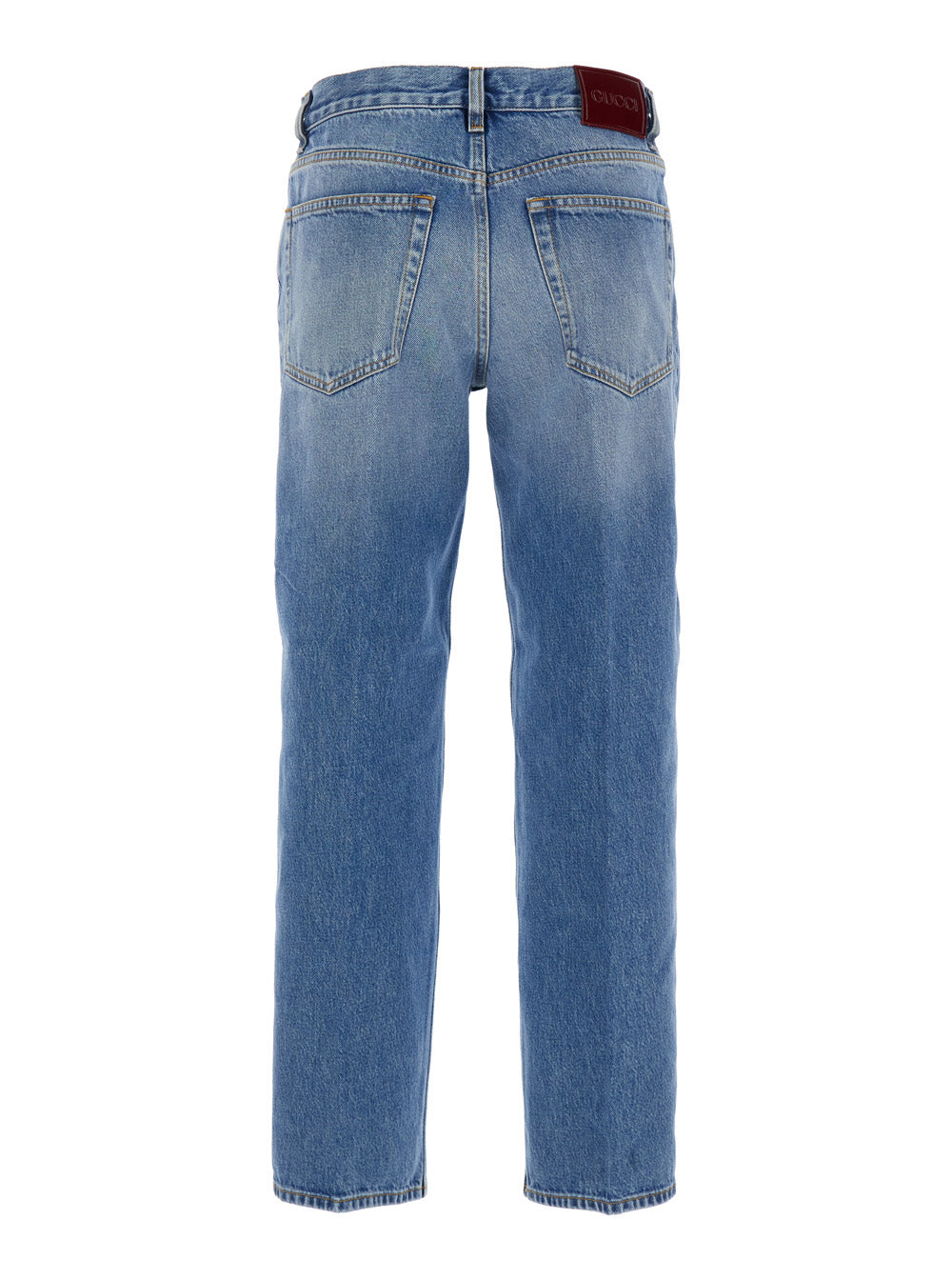 Gucci Women Blue Jeans With Logo Patch On The Rear And Faded Effect In Denim Woman by Luosophy