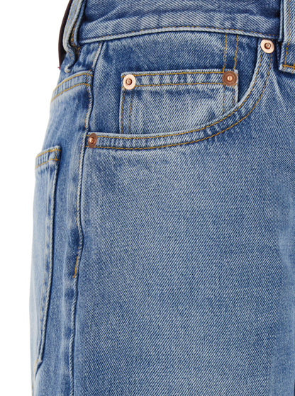 Gucci Women Blue Jeans With Logo Patch On The Rear And Faded Effect In Denim Woman by Luosophy