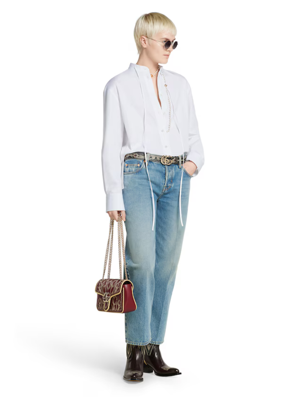 Gucci Women Blue Jeans With Logo Patch On The Rear And Faded Effect In Denim Woman by Luosophy