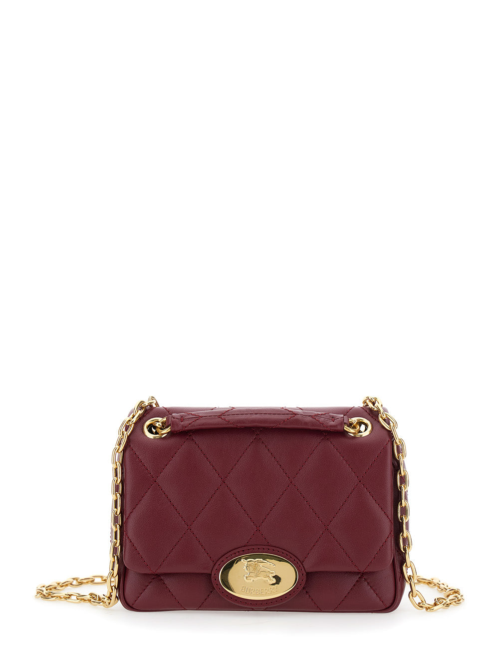 Burberry Women Bordeaux Quilted Crossbody Bag With Ekd Plaque On The Front And Chain-Link Shoulder Strap In Leather Woman by Luosophy