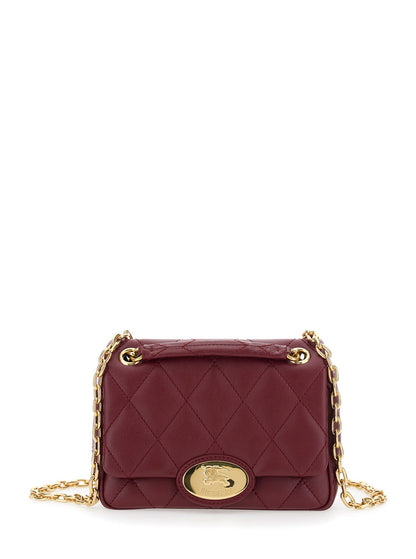 Burberry Women Bordeaux Quilted Crossbody Bag With Ekd Plaque On The Front And Chain-Link Shoulder Strap In Leather Woman by Luosophy