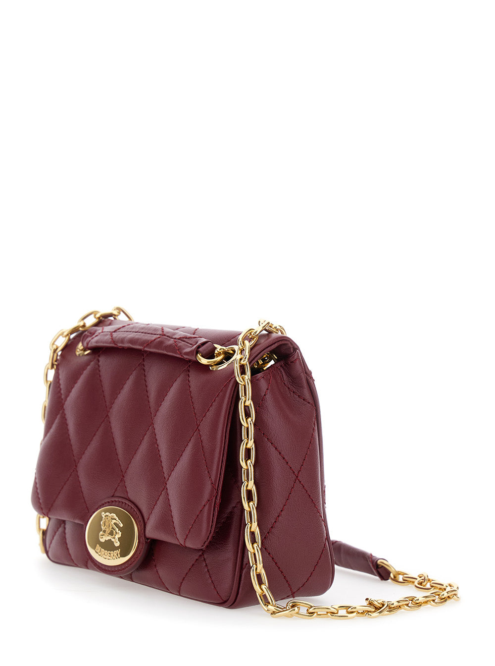 Burberry Women Bordeaux Quilted Crossbody Bag With Ekd Plaque On The Front And Chain-Link Shoulder Strap In Leather Woman by Luosophy