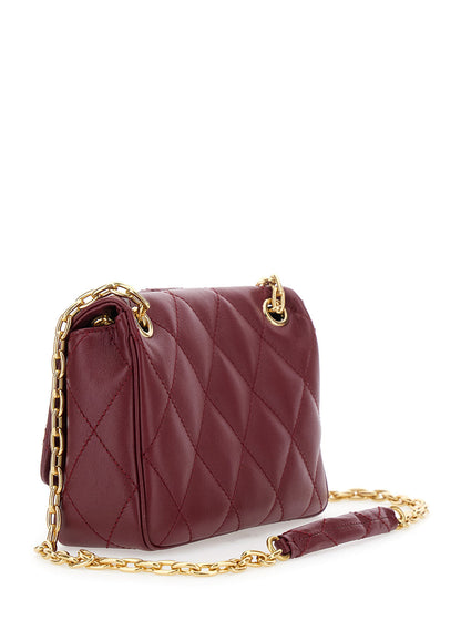 Burberry Women Bordeaux Quilted Crossbody Bag With Ekd Plaque On The Front And Chain-Link Shoulder Strap In Leather Woman by Luosophy