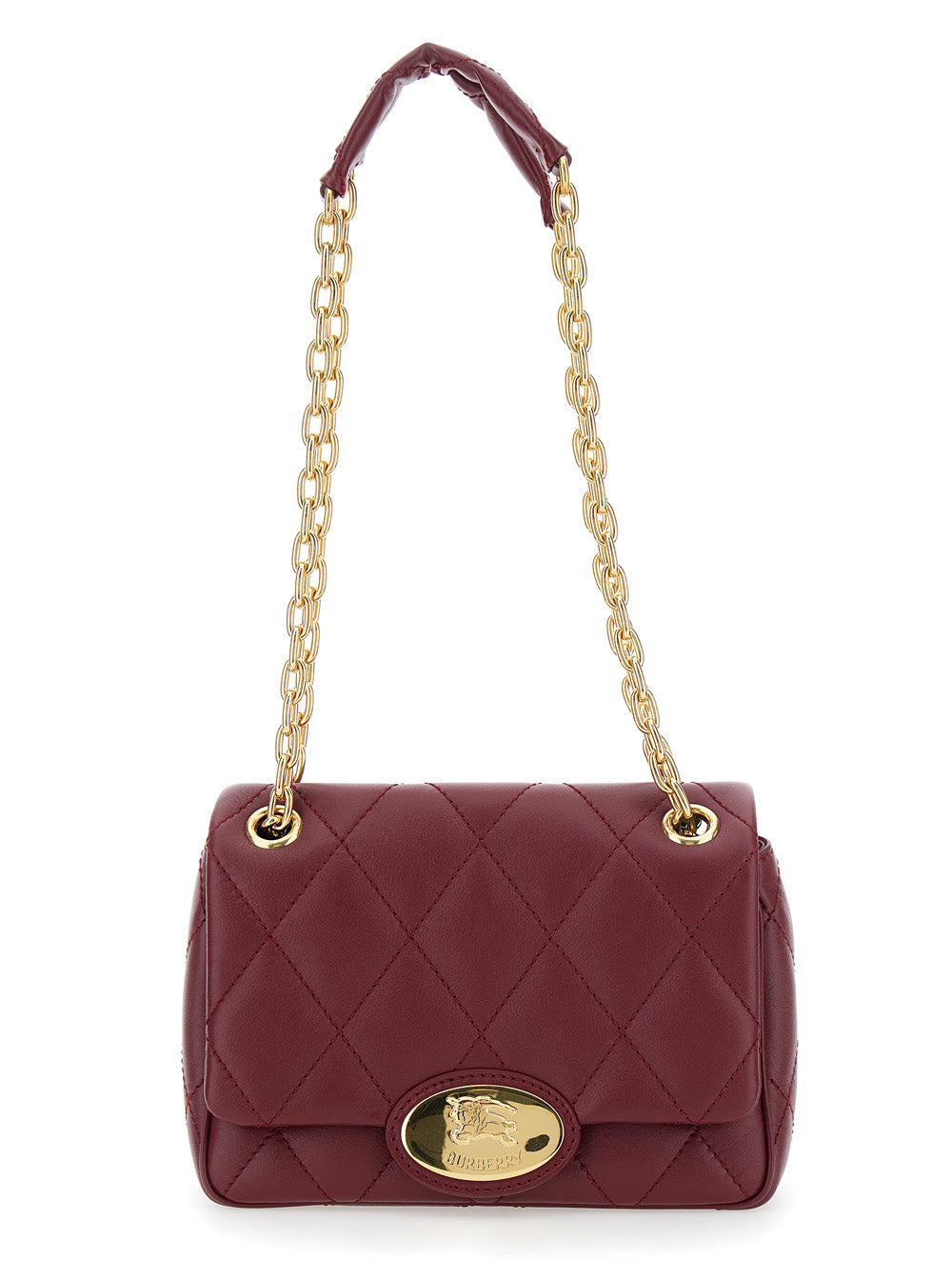Burberry Women Bordeaux Quilted Crossbody Bag With Ekd Plaque On The Front And Chain-Link Shoulder Strap In Leather Woman by Luosophy