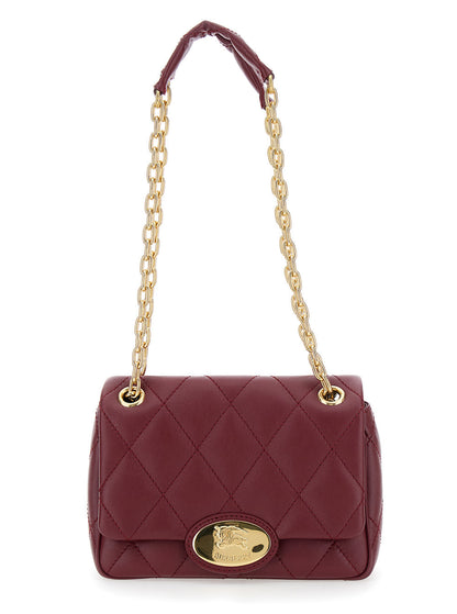 Burberry Women Bordeaux Quilted Crossbody Bag With Ekd Plaque On The Front And Chain-Link Shoulder Strap In Leather Woman by Luosophy