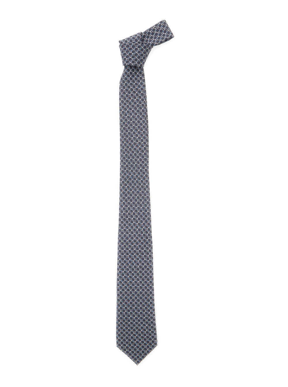 Gucci Men Grey Tie With All-Over Horsebit Print In Silk Man by Luosophy