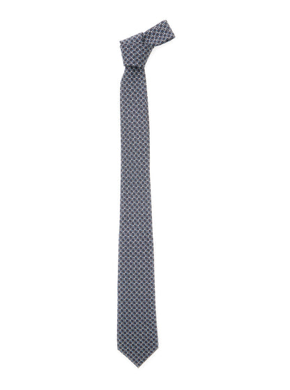 Gucci Men Grey Tie With All-Over Horsebit Print In Silk Man by Luosophy