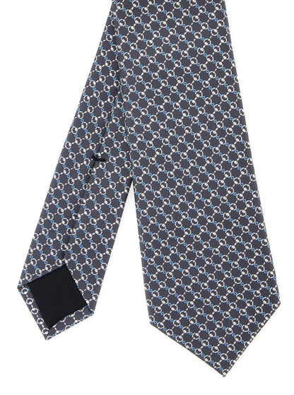 Gucci Men Grey Tie With All-Over Horsebit Print In Silk Man by Luosophy