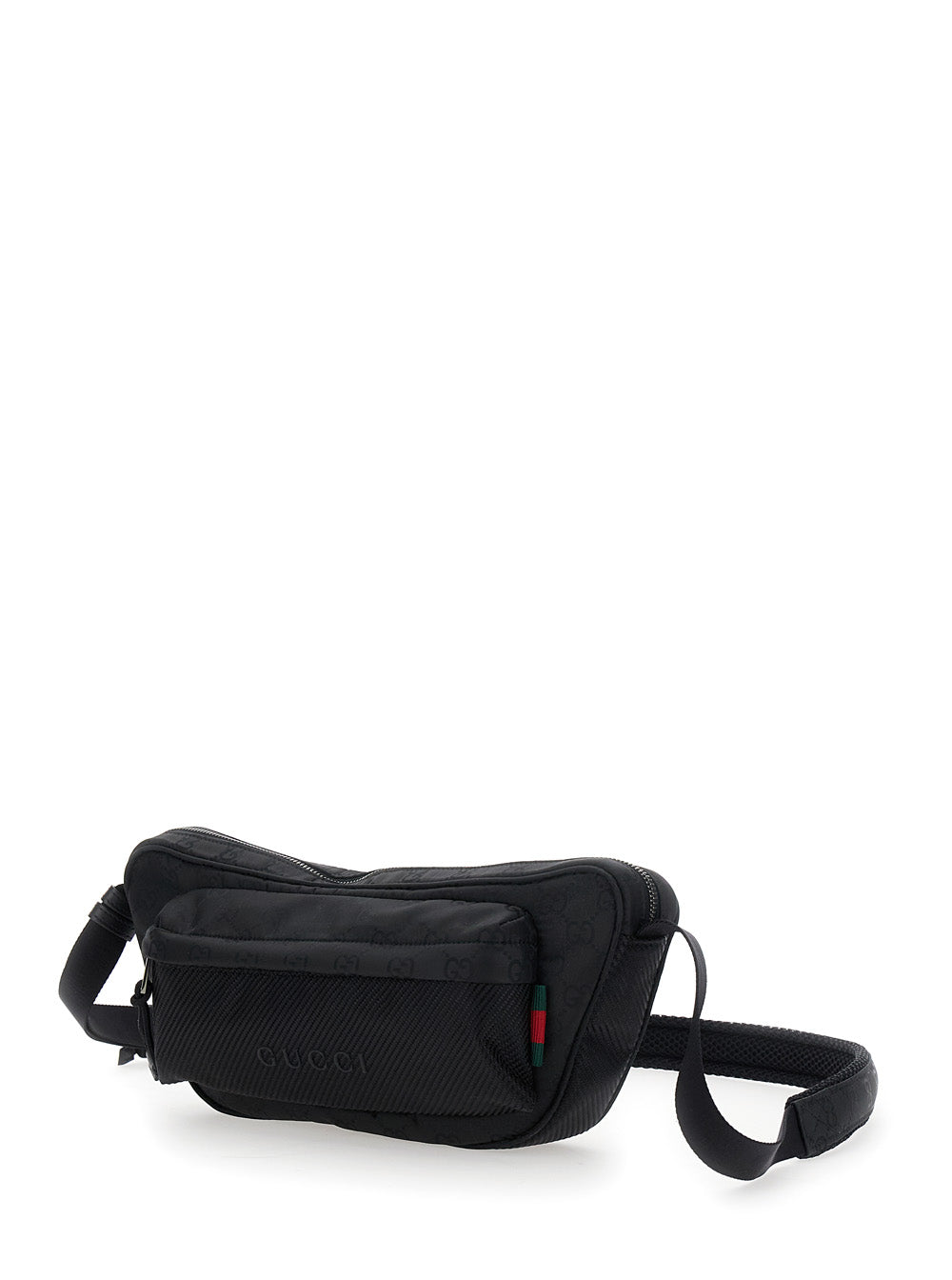 Gucci Men Black Pouch With Adjustable Waist Strap And Logo Lettering On The Front In Gg Canvas Man by Luosophy