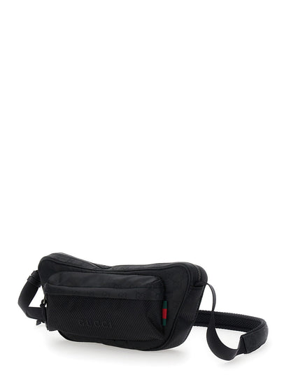 Gucci Men Black Pouch With Adjustable Waist Strap And Logo Lettering On The Front In Gg Canvas Man by Luosophy