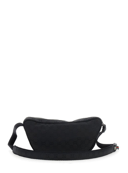 Gucci Men Black Pouch With Adjustable Waist Strap And Logo Lettering On The Front In Gg Canvas Man by Luosophy
