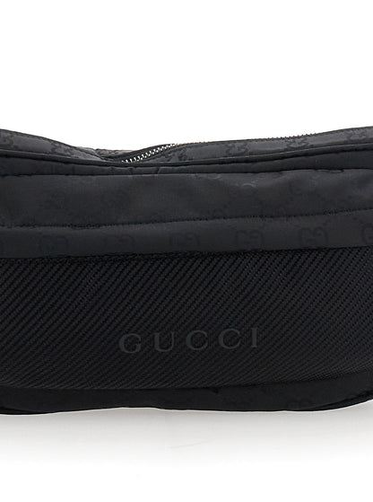 Gucci Men Black Pouch With Adjustable Waist Strap And Logo Lettering On The Front In Gg Canvas Man by Luosophy