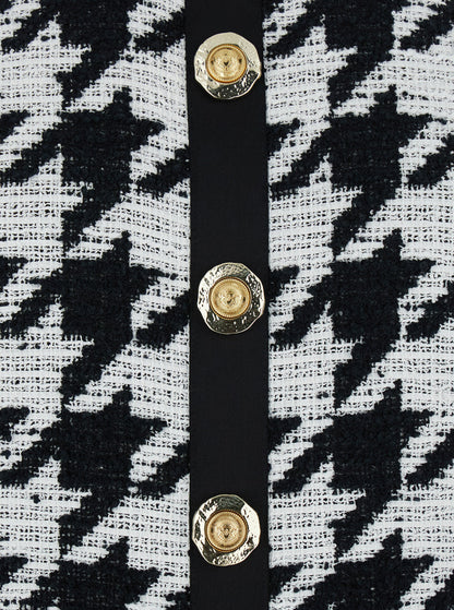 Balmain Women Black And White Halterneck Mini Dress With Houndstooth Motif In Tweed And Satin Woman by Luosophy