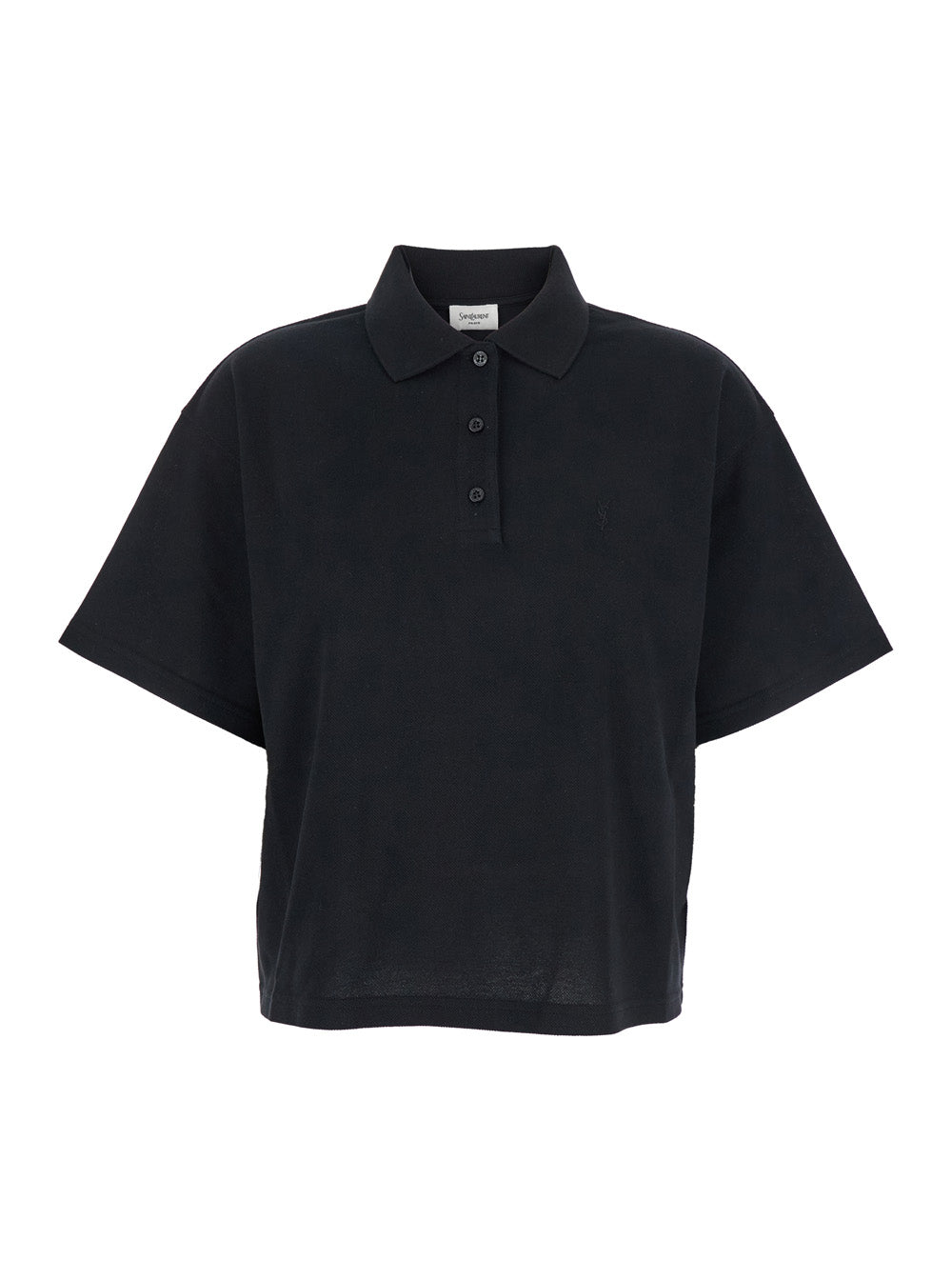 Saint Laurent Women Black Oversize Polo Shirt With Classic Collar And Tonal Logo Embroidery On The Front In Cotton Piquet Woman by Luosophy