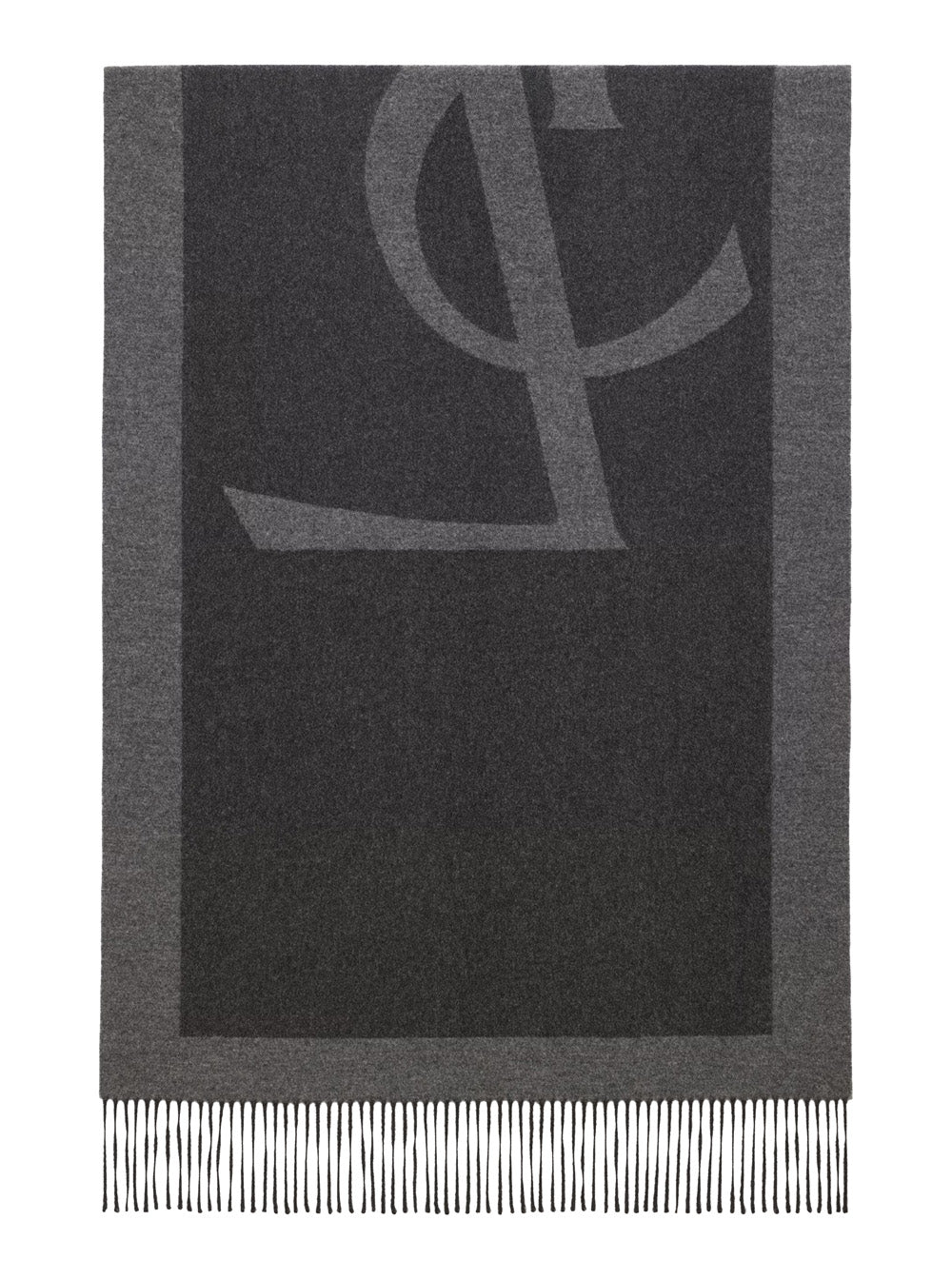 Saint Laurent Women Grey Scarf With Maxi Logo Lettering And Fringed Hem In Silk Woman by Luosophy