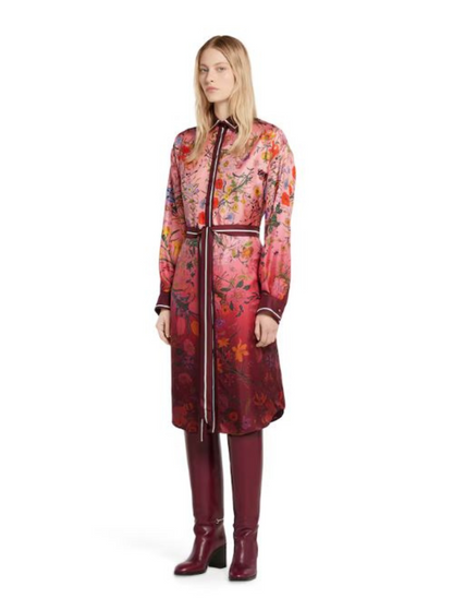 Gucci Women Bordeaux Gradient Dress With Removable Belt And All-Over Flora Print In Silk Woman by Luosophy