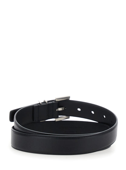 Saint Laurent Women Belt With Cassandre Plate On The Front And Square Buckle In Black Leather For Women by Luosophy