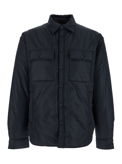 Dsquared2 Men Black Jacket With Classic Collar And Logo Print On The Rear In Tech Fabric Man by Luosophy