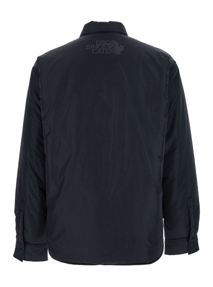 Dsquared2 Men Black Jacket With Classic Collar And Logo Print On The Rear In Tech Fabric Man by Luosophy