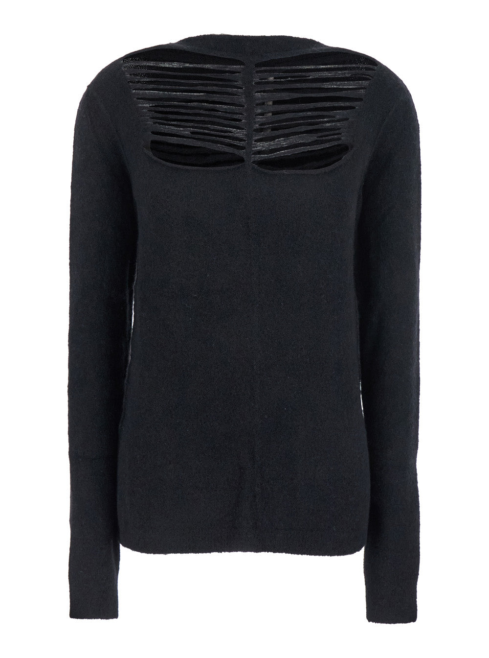 Rick Owens Women Black Sweater With Distressed Effect And Cut-Out Details On The Front In Alpaca Blend Woman by Luosophy