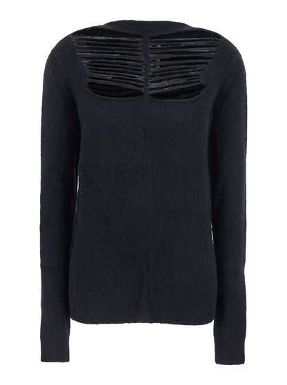 Rick Owens Women Black Sweater With Distressed Effect And Cut-Out Details On The Front In Alpaca Blend Woman by Luosophy