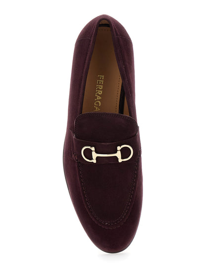 Ferragamo Women Bordeaux Loafers With Gancini Plaque On The Front And Low Heel In Suede Woman by Luosophy