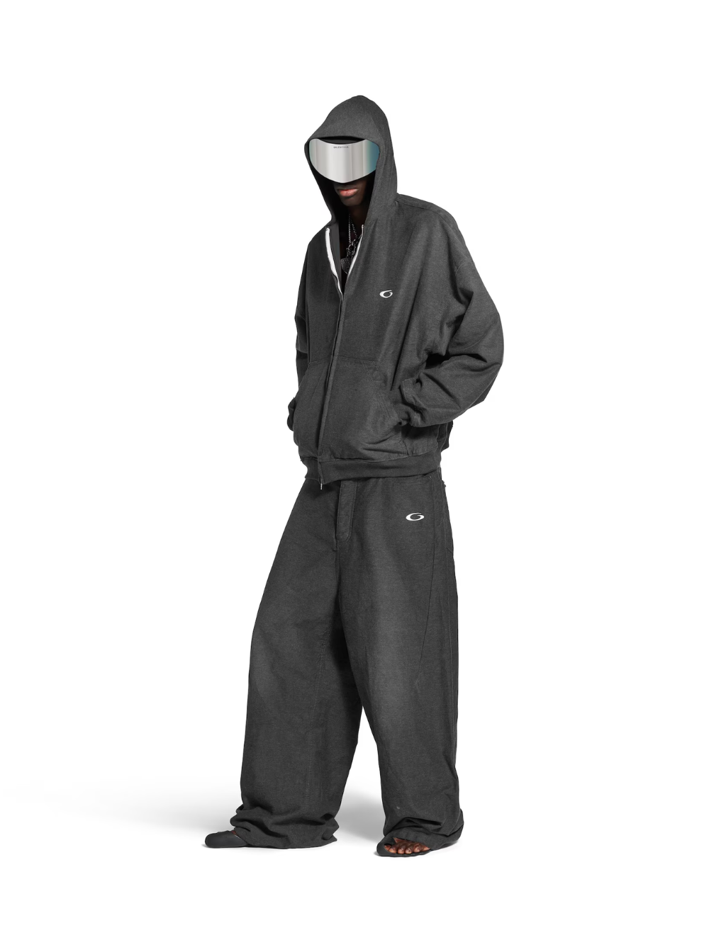 Balenciaga Men Grey Oversize Pants With Logo Detail On The Front And Logo Patch On The Rear In Cotton Man by Luosophy