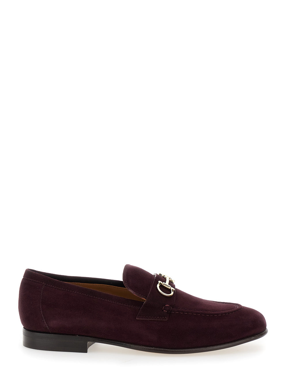 Ferragamo Women Bordeaux Loafers With Gancini Plaque On The Front And Low Heel In Suede Woman by Luosophy