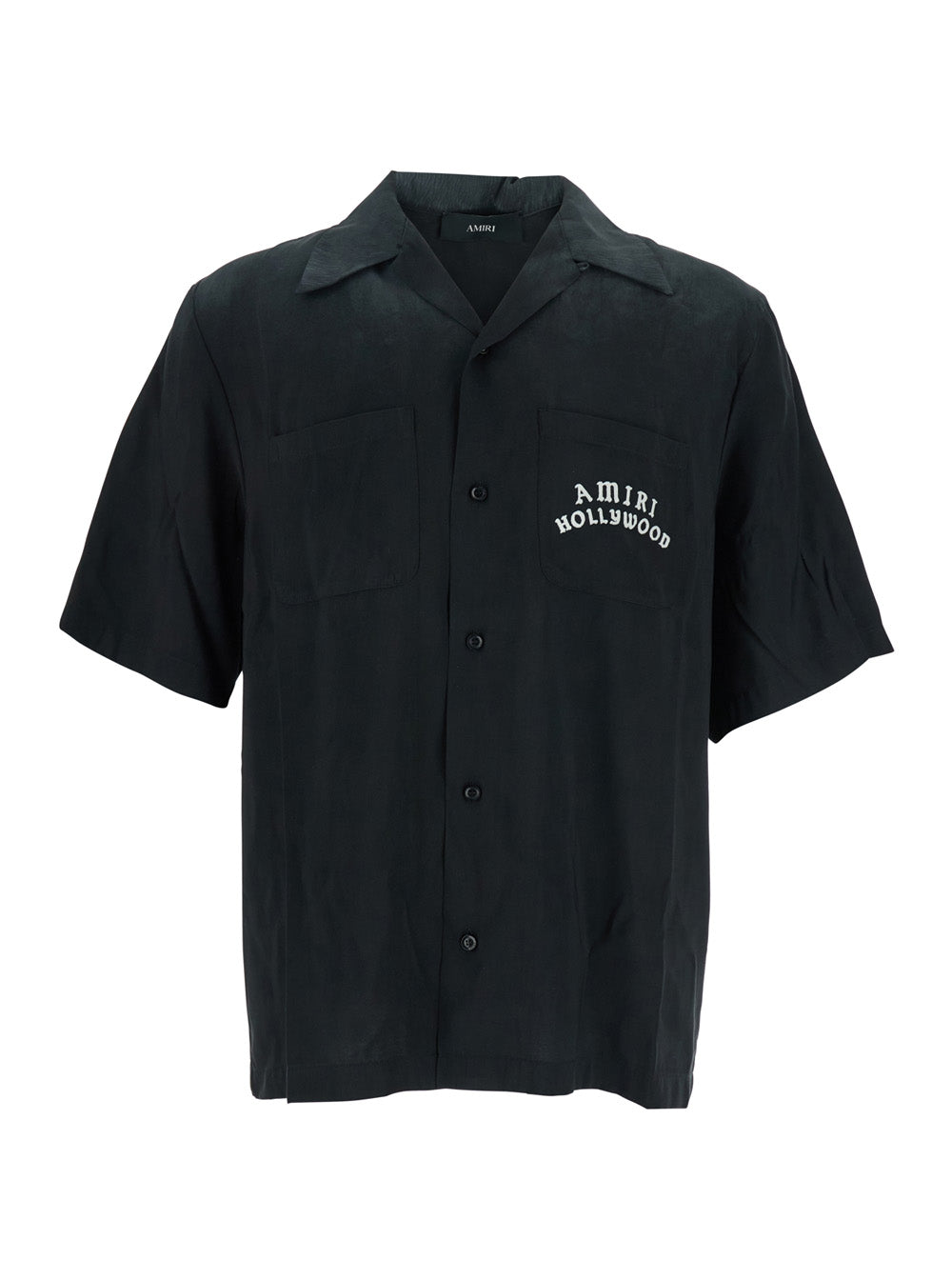 Amiri Men Black Shirt With Cuban Collar And Logo Lettering On Front In Modal Man by Luosophy
