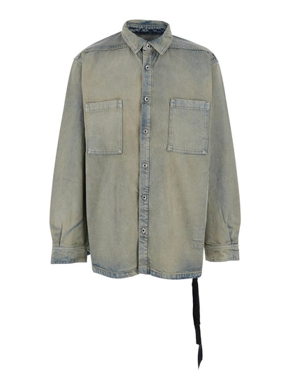 Drkshdw Men Light Blue Jacket With Classic Collar And Drawstring Detail On The Waist In Denim Man by Luosophy