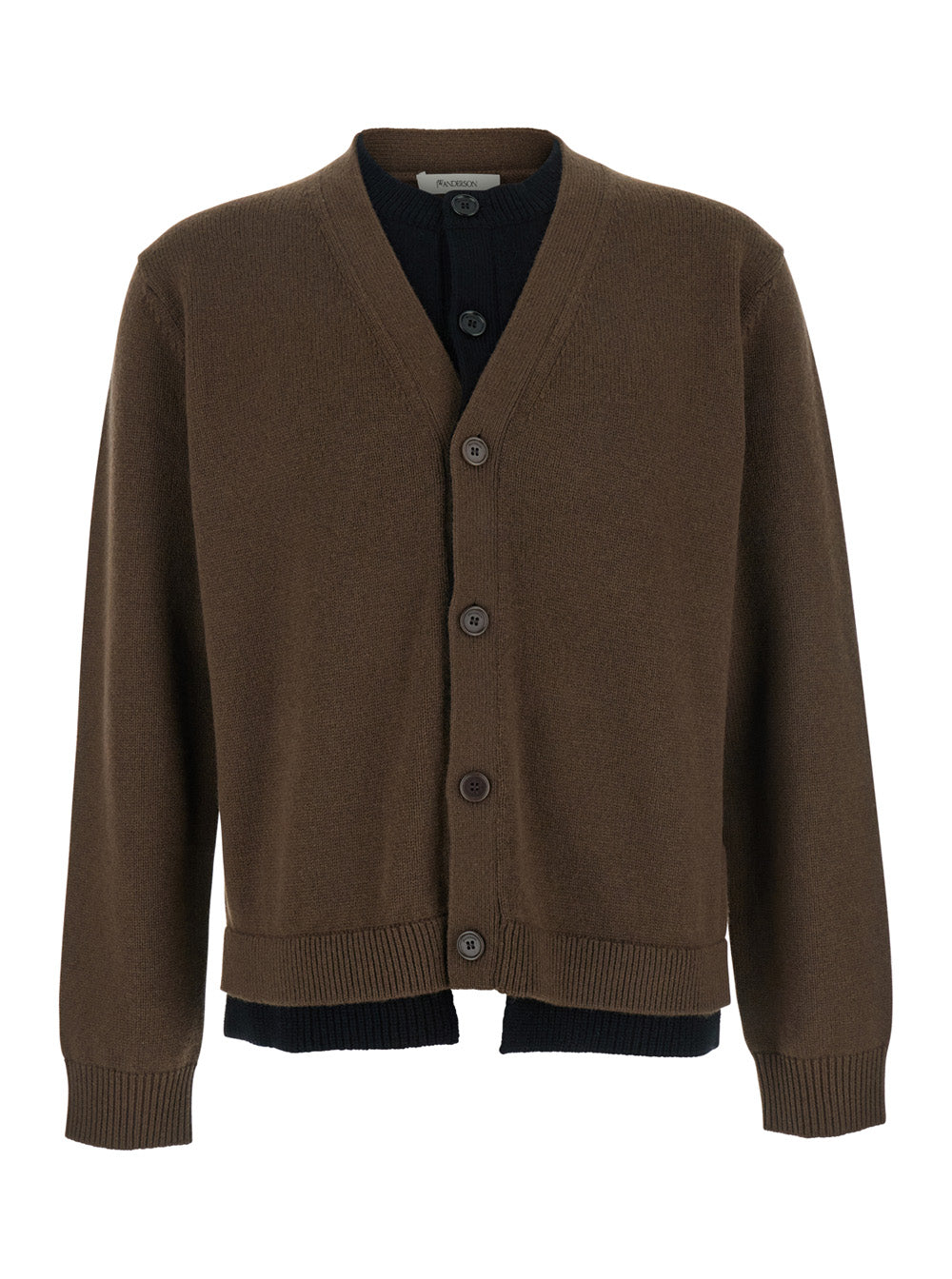 Jw Anderson Men Brown Cardigan With V-Neck And Layered Design In Fabric Man by Luosophy